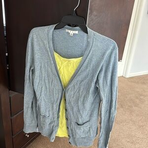 CAbi Billi Cardigan (M) paired with CAbi Simple Cami (XS) in lemon lime color